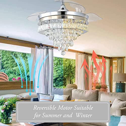 Oyyptdzm Crystal Fandelier Modern Ceiling Fan With Light And Remote,42 Inch Chandelier Retractable Blade Dimmable Light Ceiling Fan Perfect For Living Room And Bedroom(Chrome) #TOP3
