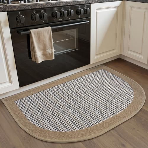 SIXHOME 50 * 80 halb elliptisch Küchenteppich Waschbar Sisaloptik Gewebte Teppich Küche rutschfest Saugfähig Teppich Braun