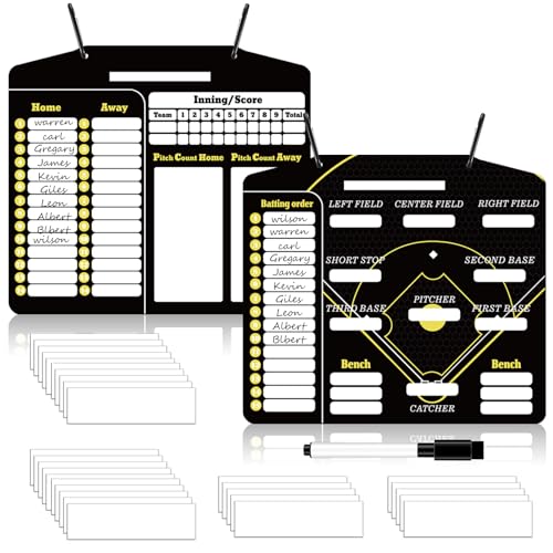 Engrowtic Magnetic Baseball Lineup Board for Dugout Metal Baseball Coaching Clipboard Softball Coaching Equipment with 30 Pcs Lineup Cards 2 Pcs Strong Clips and Erasable Pen for Batting (Black)
