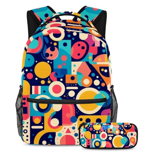 Cartable pour garçons et filles avec trousse multicolore pratique