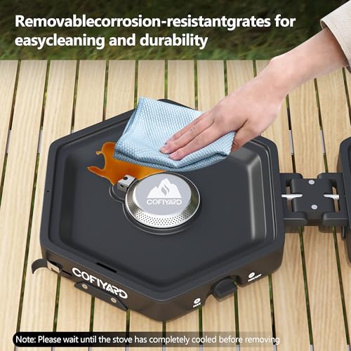 Propane 2 Burner Camping Stove with Carrying Bag, Portable Folding Gas Stove for Camping, Backpacking Camp Stove for Outdoor Cooking, With 17,000 BTU Adjustable Burners for BBQ, Tailgating Black