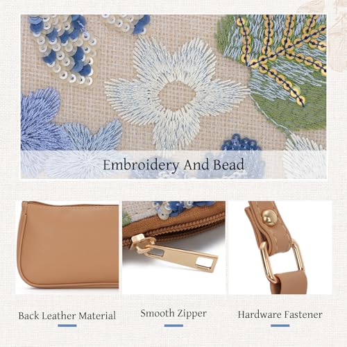 Oweisong Women Floral Beaded Purses Summer Hobo Embroidered Shoulder Bag Leather Sequin Top Handle Underarm Handbag4