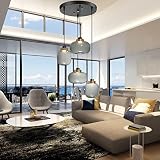 Ncaikelly Modern 4-Lights Pendant Lighting Fixture, Grey Glass Hanging Pendant Lighting for Kitchen