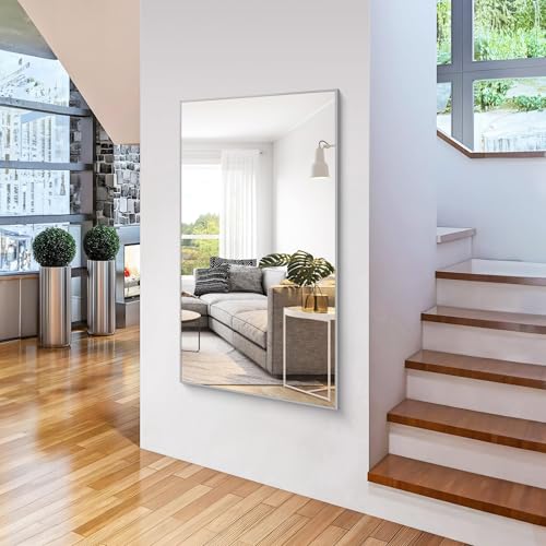 Image of COFENY 36x60inch Brushed Nickel Bathroom Mirror, Silver Rectangle Mirror with Frame, Large Rectangular Wall Mirrors for Bathroom, Living Roomm, Hair Salon, Big Mirror Hang Horizontal /Vertical