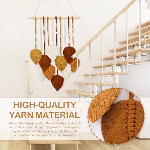 Miniatura 3 de Decoración De Pared, 2pcs Tapiz Hecho A Mano Decoración Bohemia Colgante De Pared Tejido Decoración De Pared De Plumas De Hojas Con Cuentas De Madera Y 10 Hojas Verdes Tapiz Para Salón Dormitorio