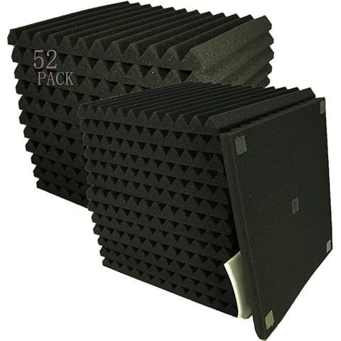 52 Pack 12 "X 12 "X1" Acoustic Panels Studio Soundproofing Foam Wedge Tiles, (52BLACK) Cover