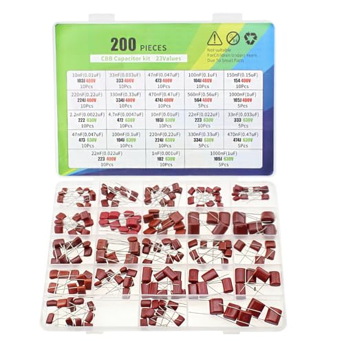 Kondensator Polypropylen, 23 Wert 300 Stück Elkos Kondensator Sortiment Elektrolytkondensator Set, Metallisierte Kondensatoren Sortimentskit 400V und 630V 1nf 10nf 22nf 47uf 330nf 470nf 1uf