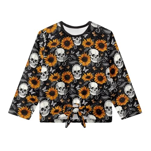 Halloween Shirts for Girls Kids Long Sleeve Tees Top Fall T-Shirt Tie Knot Front Blouse Kids School Clothes