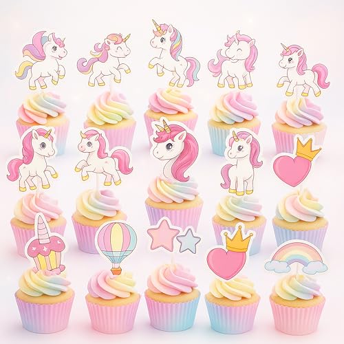 Unicorn Cupcake Toppers, 16 PCS Rainbow Cake Picks, Fantasy Theme Dessert Decorations for Party, Event, Celebration Table Decor by Generic - Used condition - US$5.09