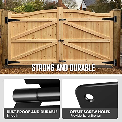Gate Hinges Heavy Duty, Black T-Strap Strap Shed Hinge,180° Barn Door Hinges,Fence Gate Hardware Kit，Includes Anti-Rust Screws（2Pcs，6Inch） #TOP3