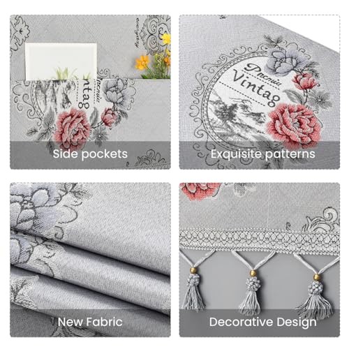 Image of HASTHIP 1Pcs Fridge Cover Floral Tassel Print Refrigerator Dust Cover with Pockets,26.3x55 Inches Polyester Dust Kitchen Refrigerator for Side-by-Side