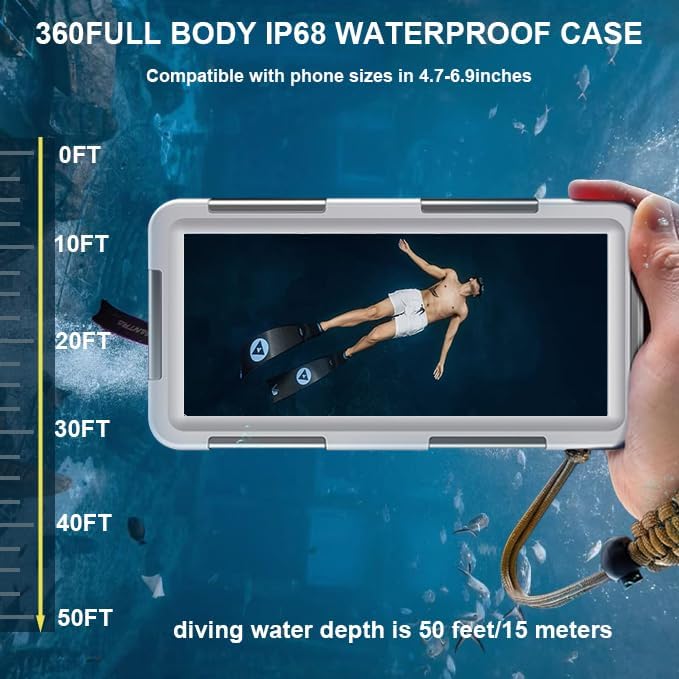 2026 Underwater Snorkeling Diving Phone Case for Phone 17/16/15/14/13/12Pro Max/Galaxy S25/S24/S23.(50ft/15m) Professional Scuba Dive Waterproof Case Underwater Photo Video(Gray) - Image 2