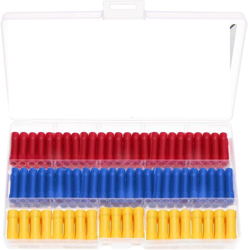 150pcs Insulated Straight Wire Butt Connectors Electrical Wire Cable Crimp Terminals Set Cold Press Cable Splice VUQLDHAYZ