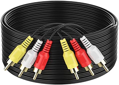 Audio Video RCA Cable, Abireiv 100FT 3RCA to 3RCA Composite AV Cable Compatible with Set-Top Box, Speaker, Amplifier, DVD Player, 24K Gold Plated