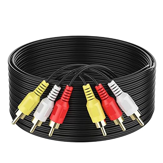 Abireiv Audio Video RCA Cable, 50FT 3RCA to 3RCA Composite AV Cable Compatible with Set-Top Box, Speaker, Amplifier, DVD Player, 24K Gold Plated