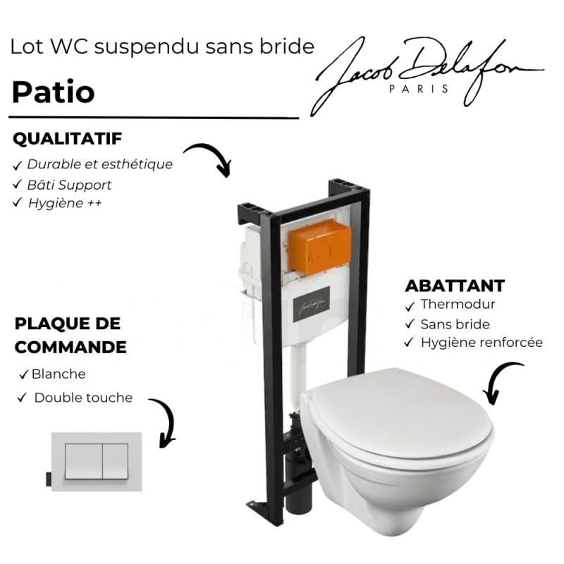 Jacob Delafon Pack WC Suspendu sans Bride Patio + Porte-Rouleau EO Classique