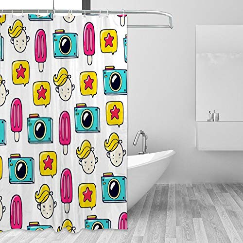 Rideau de douche avec crochets en C polyester imperméable lavable