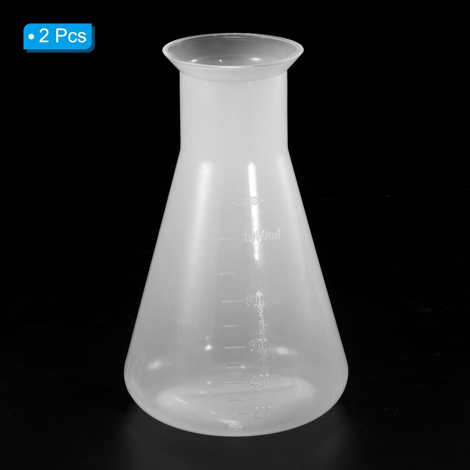 100ml Plastik-Erlenmeyerkolben - 2er Pack Weitmund-Konusflasche für Labor, klar(1000ml)