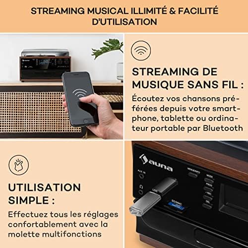 Auna Platine Vinyle Bluetooth Avec Haut-Parleur, Tourne