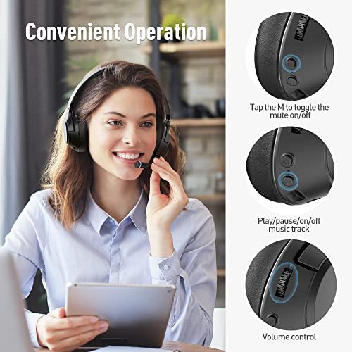 Coosii H300 Wireless Headphones Bluetooth With Microphone, Over Ear Headsets With Environmental Noise Cancelling Retractable Mic, Usb Dongle & Mute For Office Laptop Computer Chromebook Smartphone #TOP5