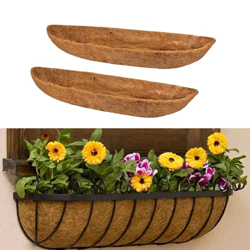 Kouoybt 24/30/36/48 Inches Trough Coco Replacement Liners, Trough Planters Outdoor, Wall-mounted Hanging Basket Liner, Basket Liners for Wall Planters (2PCS, 24inch)