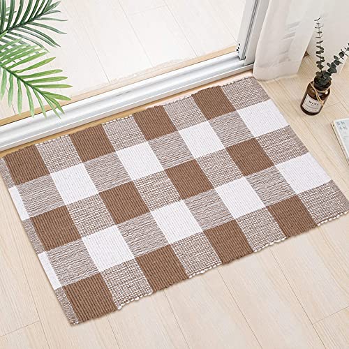 Buffalo Plaid Rugs For Living Room 24X36 Inch-Beige White, Kitchen Rugs,Entry Way Rugs, Door Rugs, Area Rugs,Farmhouse Bath Room Rugs,Buffalo Check Rugs,Woven Rag Rugs,2X3 Rugs,Revirsible Rugs Cotton #TOP3