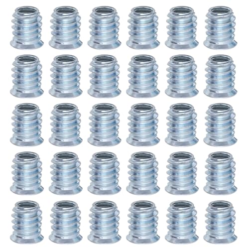 GRIRIW 100pcs Carbon Steel Furniture Threaded Inserts Kit for Wood Hex Socket Drive Screw-in Nut Connectors Wood Fastener Inserts with Smooth Threads for Cabinet and DIY Projects
