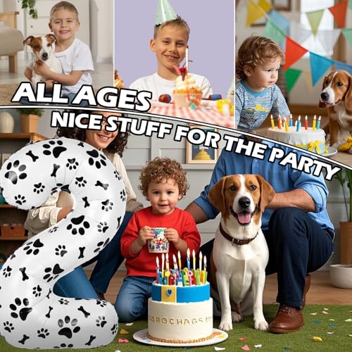 40 Inch Dog Foil Birthday Balloons, Black White Dog Paw and Bone Print Number 2 Balloons for Girls Boys 2th Birthday Party Decorations(Number 2)