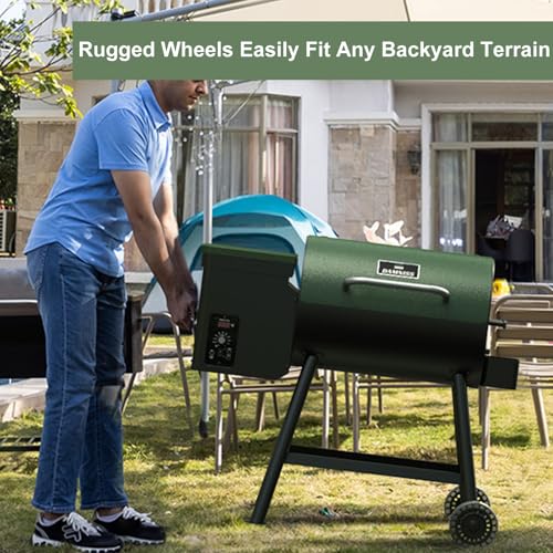 Wood Pellet Grill & Smoker 8-in-1 Pellet Grill with Automatic Temperature Control, & Rain Cover 456 Sq in Area for Backyard Camping Outdoor