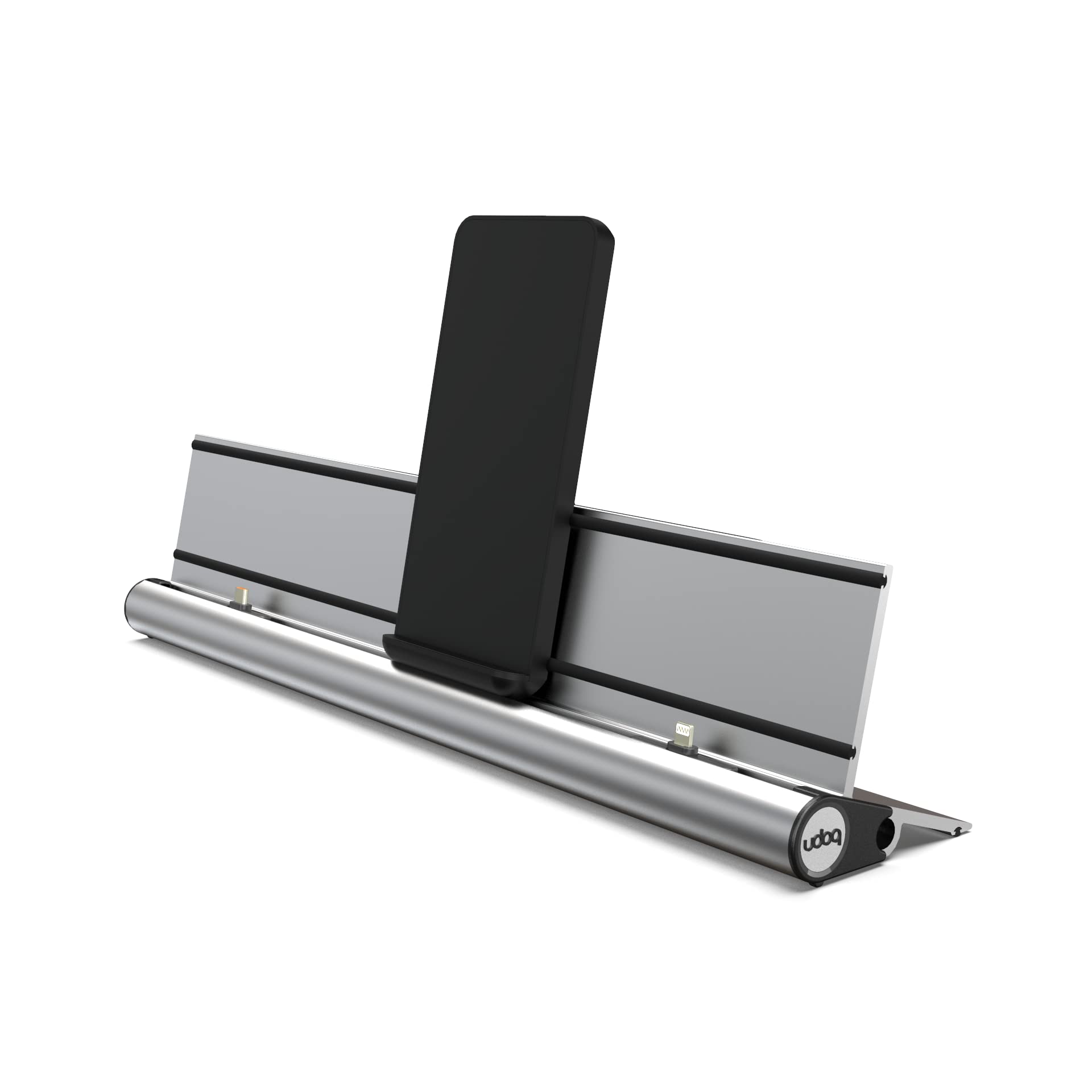 Universal Ladestation für Smartphones Tablets und AirPods, udoq 400, Aluminium, mit Power Delivery Fast Charging und Wireless Adapter (Silber)