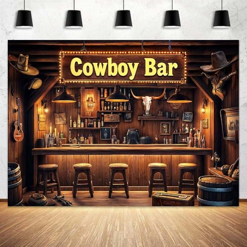 7X5ft Western Cowboy Bar Backdrop Party Decorations Country Vintage Wild West Saloon Rodeo Photography Background Cowboy Cowgirl Baby Shower Birthday Party Decor Banner Photoshoot Supplies