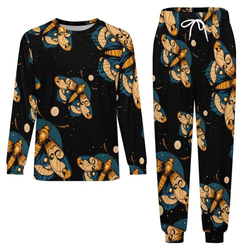 Moth Moon Men’s Pajama Set Long Sleeve Top And Pants Loungewear Sleepwear Pjs Nightwear3