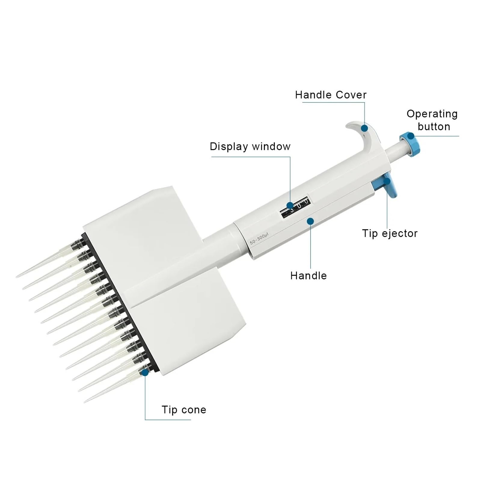Pipeta Digital de 0,5 ul a 300 ul con Ajuste Manual y Capacidad Variable(0.5-10ml)