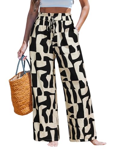 Image of CUPSHE Women's Wide Leg Beach Pants - Tropical Floral with Pockets Plus Size Casual Flowy Vacation Bottoms
