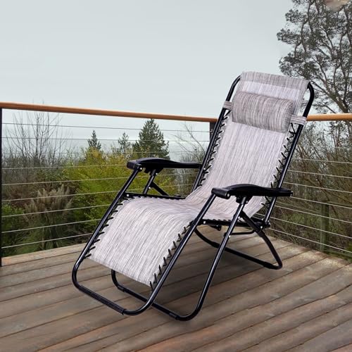 Image of STAR WORK Stainless Steel Zero Gravity Chair, Lawn Chair Recliner Lounge, Portable Camping Folding Beach Chair With Removable Pillow (Greyy)