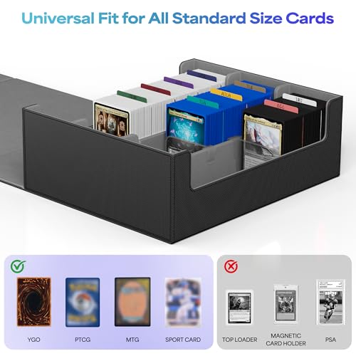 Image of UAONO Trading Card Storage Box, Holds 1800 Sleeved Cards with 10 Dividers & 3 Stoppers, Magnetic Closure PU Leather Card Case for MTG, PTCG, YGO, Sports Cards (Black)