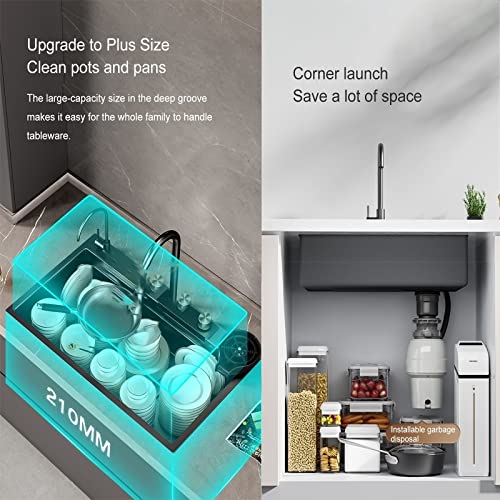 Black Nano Waterfall Sink With Glass Cup Washer For Drop In Work Station Kitchen Sink Farmhouse With Pull-Out Faucet Combo Stainless Steel Single Bowl Bar Utility Sink Undermount, 3 Sizes, 5 Colors ( #TOP4