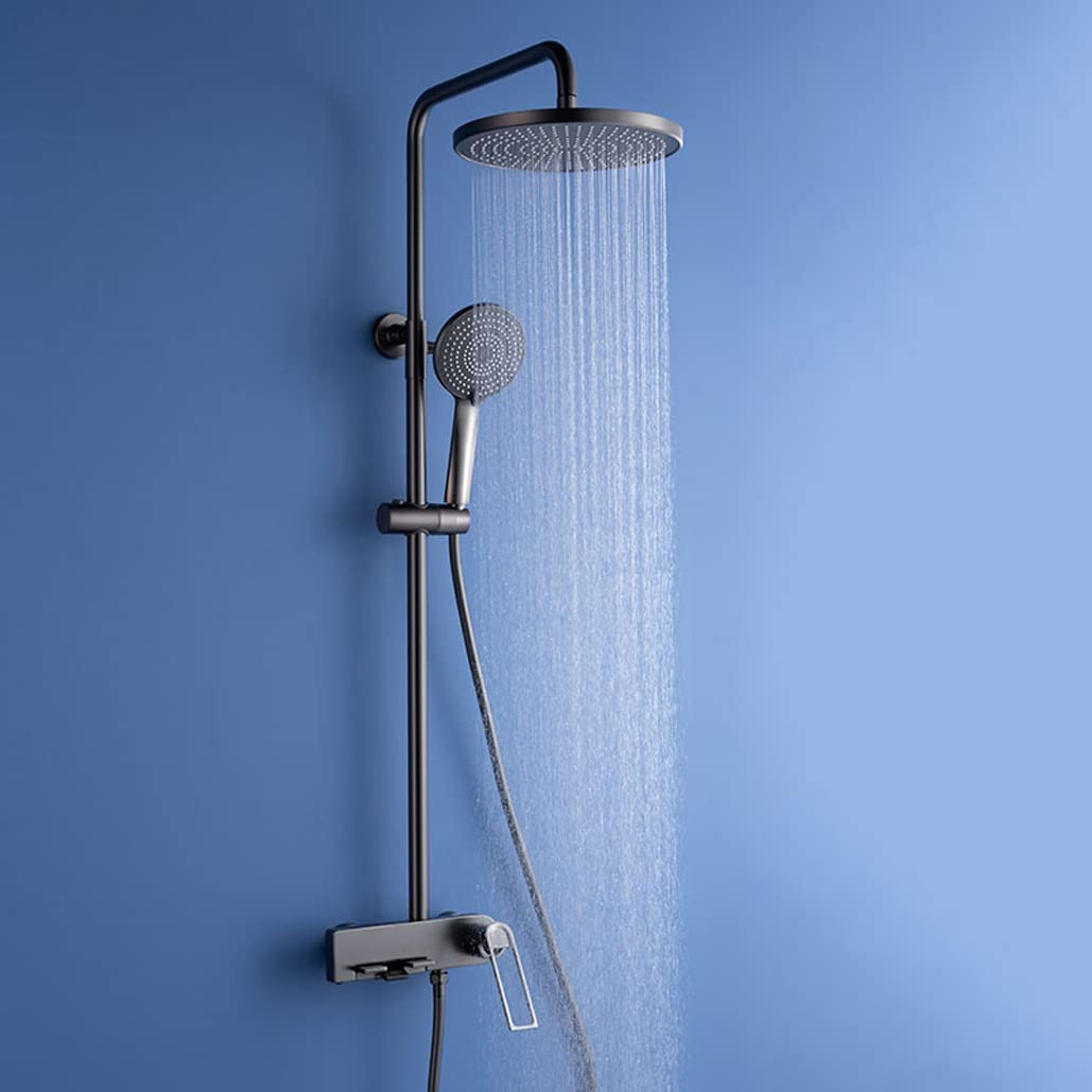 OZBMA shower set wall mounted gun gray brass hot and cold diverter mixer bathroom taps with 8 inch rainfall head handshower, system,c