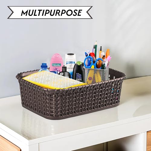 Image of Kuber Industries Pack of 2 Small Multi-Purpose Plastic Basket for Storage M15 | Spacious Stationary & Jewellery Holder | Home Organizers for Kitchen, Bedroom & Dining Table | Brown