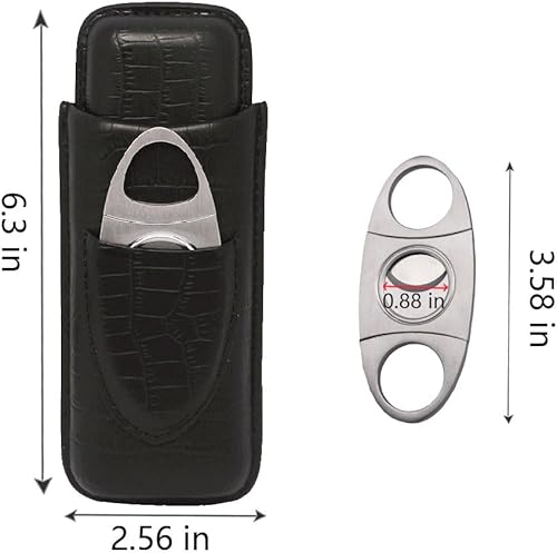Miniatura 5 de AMANCY Sutil Pocket- Fitable ajustable 2 tubos de cuero genuino negro Cigar Case con cortador Set