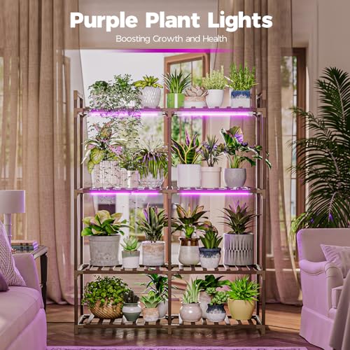 image for Bamworld Plant Stand with Grow Lights for Indoor Plants Wood Plant She