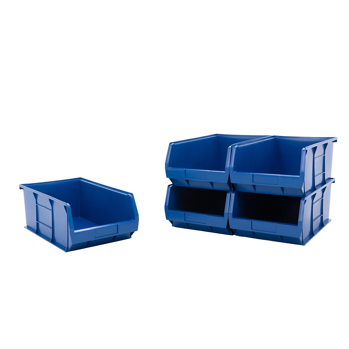 Bigdug Blue Plastic Parts Bins - Stackable Or Wall Mounted Storage Boxes Garage Organiser - Pack Of 5 - 200H X 310W X 520D Mm