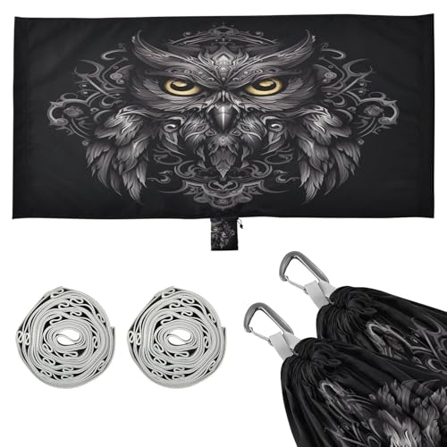 SDMKA Totemic Owl Camping Hammock, 330 lbs with 2 Tree Straps, Carry Bag, Single Portable Hammock for Outdoor/Indoor, Hiking, Beach, Backpacking, Travel