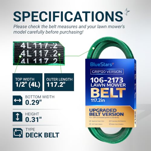 Image of [Upgraded Grip120] BlueStars 106-2173 Deck Belt Aramid Cord 1 /2 inch x 117.2 inch
