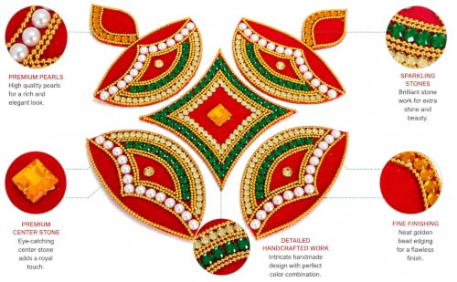Image of 078 Red Designer Handcrafted Decorative Diwali Rearrangable Kundan Rangoli for Floor Decoration Set of 5pcs,Plastic