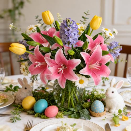 Image of CURATED CART 2 Pcs Lily Artificial Flowers Bunch for Home Decoration - Tiger Lilys Bouquet for Home Decor - Real Touch Faux Latex Short Stem - Includes 2 Lily Flowers and 1 Half Bloom Buds-Dark Pink