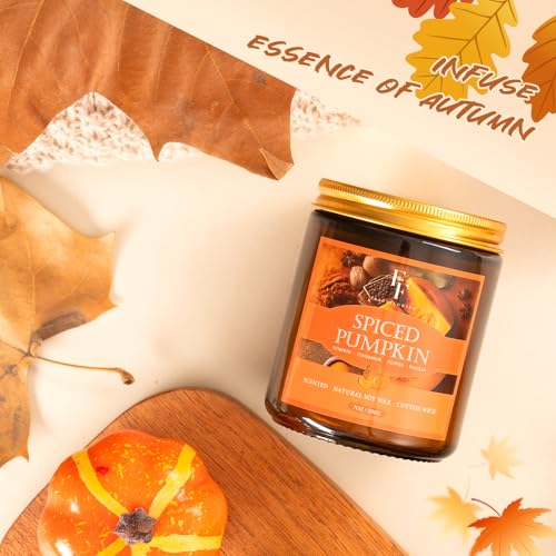 Image of Fall Candle, Spiced Pumpkin Scented Candles for Home, Natural Soy Autumn Candle Aromatherapy Candle, 7 oz Jar Candles Fall Gifts for Women Men (Pack of 2)