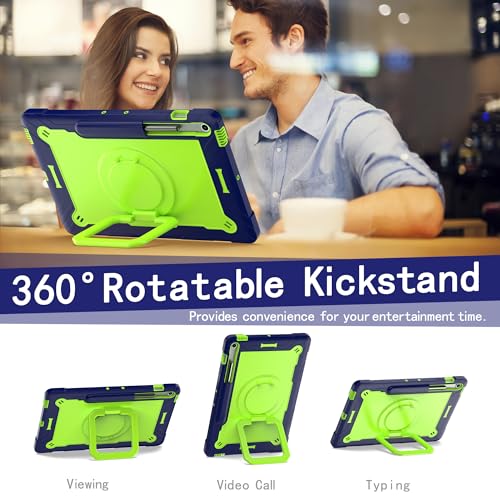 Image of Case for Samsung Galaxy Tab S10 FE+ /S10 FE Plus 13.1 Inch 2025 Released - Heavy Duty Impact Resistant Case Cover with Rotating Ring Stand (Navy Blue /Green)