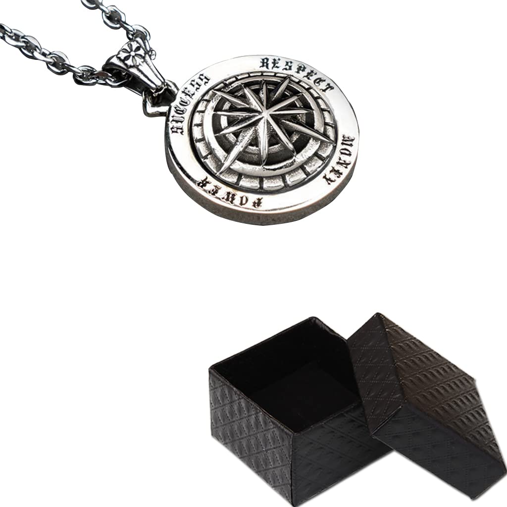 Nordische Wikinger-Halskette Odin nordische drehbare Kompass-Anhänger-Halskette Wikinger-Talisman-Anhänger-Halskette nordischer Wikinger-Schmuck für Männer mit Geschenkbox,Silber