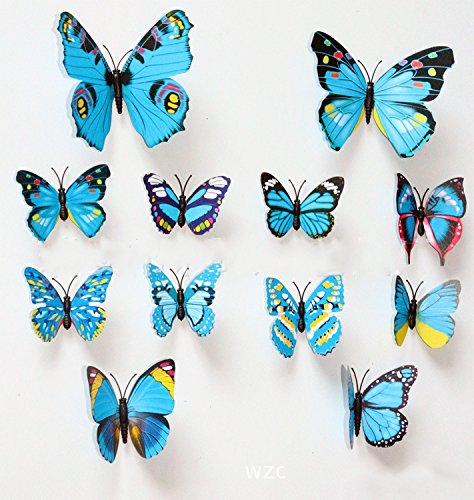 Romantiko 24 pcs 3D Butterfly Stickers Wall Stickers for Home and Room Decor Blue
